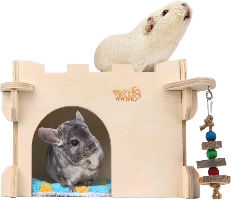 YKD Castle Chinchilla House, Small Animal Hideout for Chinchilla, Guinea Pig, Hedgehog, or Rat, Ventilated Wooden Guinea Pig Hut Habitat with Multiple Doors (Medium) - Image 1